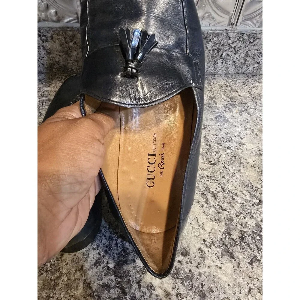 Gucci X Rossi Vintage Leather Men's Loafers Logo Tassels Navy Blue Sz 11.5
